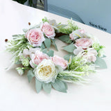 Max Artificial Flower Front Door Wall Wreath Garland Rose Wreath 45cm Pink