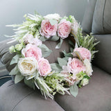 Max Artificial Flower Front Door Wall Wreath Garland Rose Wreath 45cm Pink