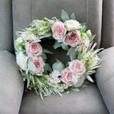 Max Artificial Flower Front Door Wall Wreath Garland Rose Wreath 45cm Pink