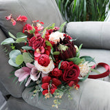 Max Artificial Flowers Bouquet Holding Flowers Home Office Decoration Wine Red