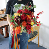 Max Artificial Flowers Bouquet Holding Flowers Home Office Decoration Orange Red