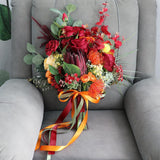 Max Artificial Flowers Bouquet Holding Flowers Home Office Decoration Orange Red