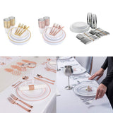 Max 150 Pieces Shiny Finish Disposable Dinnerware Set for 25 Guests Gold