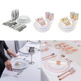 Max 150 Pieces Shiny Finish Disposable Dinnerware Set for 25 Guests Gold