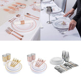 Max 150 Pieces Shiny Finish Disposable Dinnerware Set for 25 Guests Gold