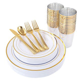 Max 150 Pieces Shiny Finish Disposable Dinnerware Set for 25 Guests Gold