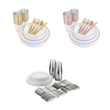 Max 150 Pieces Shiny Finish Disposable Dinnerware Set for 25 Guests Gold