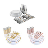 Max 150 Pieces Shiny Finish Disposable Dinnerware Set for 25 Guests Gold