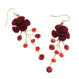 Max 1 Pair Bridal Crystal Earrings Cloth Rose Flower Earrings Handmade for Women