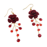 Max 1 Pair Bridal Crystal Earrings Cloth Rose Flower Earrings Handmade for Women