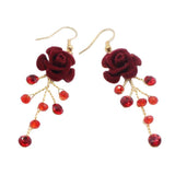 Max 1 Pair Bridal Crystal Earrings Cloth Rose Flower Earrings Handmade for Women