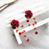 Max 1 Pair Bridal Crystal Earrings Cloth Rose Flower Earrings Handmade for Women