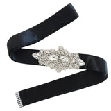 Max crystal rhinestone flower ribbon bridal wedding dress belt sash  Black