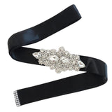 Max crystal rhinestone flower ribbon bridal wedding dress belt sash  Black