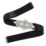 Max crystal rhinestone flower ribbon bridal wedding dress belt sash  Black