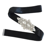 Max crystal rhinestone flower ribbon bridal wedding dress belt sash  Black