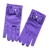 Max Girls Satin Princess Gloves Wedding Bowknot Party Short Gloves Purple
