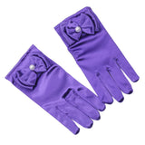 Max Girls Satin Princess Gloves Wedding Bowknot Party Short Gloves Purple