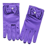 Max Girls Satin Princess Gloves Wedding Bowknot Party Short Gloves Purple