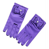 Max Girls Satin Princess Gloves Wedding Bowknot Party Short Gloves Purple
