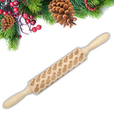 Max Maxb Wood Embossing Engraved Rolling Pin for Cookie Dough Baking Tool Xmas Pineapple