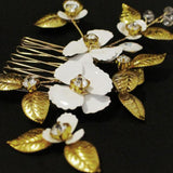 Maxbell Bridal Wedding Rhinestones Slide Hair Comb Gold Leaves Hairpin Hair Jewelry