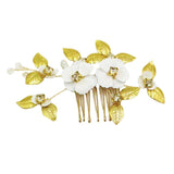 Maxbell Bridal Wedding Rhinestones Slide Hair Comb Gold Leaves Hairpin Hair Jewelry