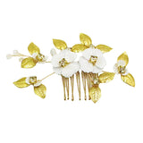 Maxbell Bridal Wedding Rhinestones Slide Hair Comb Gold Leaves Hairpin Hair Jewelry