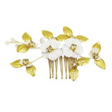 Maxbell Bridal Wedding Rhinestones Slide Hair Comb Gold Leaves Hairpin Hair Jewelry