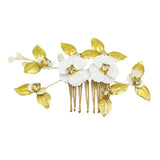 Maxbell Bridal Wedding Rhinestones Slide Hair Comb Gold Leaves Hairpin Hair Jewelry