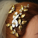 Maxbell Bridal Wedding Rhinestones Slide Hair Comb Gold Leaves Hairpin Hair Jewelry