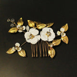 Maxbell Bridal Wedding Rhinestones Slide Hair Comb Gold Leaves Hairpin Hair Jewelry