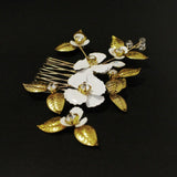 Maxbell Bridal Wedding Rhinestones Slide Hair Comb Gold Leaves Hairpin Hair Jewelry