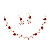 Maxbell Bridal Crown Headband Fashion Red Rose Earrings Headdress Hair Accessory