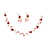 Maxbell Bridal Crown Headband Fashion Red Rose Earrings Headdress Hair Accessory