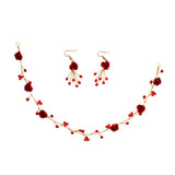 Maxbell Bridal Crown Headband Fashion Red Rose Earrings Headdress Hair Accessory