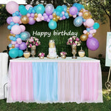 Maxbell Rainbow Tutu Ruffled Table Skirt Wedding Banquet Home Party Decor 4.27x0.77m