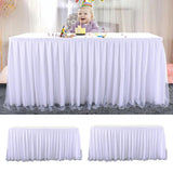 Maxbell Tulle Table Skirt Pleated Tablecloth Christmas Banquet Table Decor 2 Yards