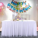 Maxbell Tulle Table Skirt Pleated Tablecloth Christmas Banquet Table Decor 2 Yards