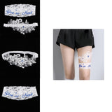 Maxbell 2 Piece Women's Lace Flower Leg Garter Belt Rings Blue