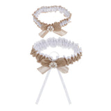 Maxbell 2 Piece Womens Lace Flower Leg Garter Belt Rings Brown