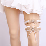Maxbell 2 Piece Womens Lace Flower Leg Garter Belt Rings Brown