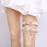 Maxbell 2 Piece Womens Lace Flower Leg Garter Belt Rings Brown
