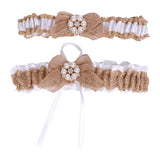 Maxbell 2 Piece Womens Lace Flower Leg Garter Belt Rings Brown