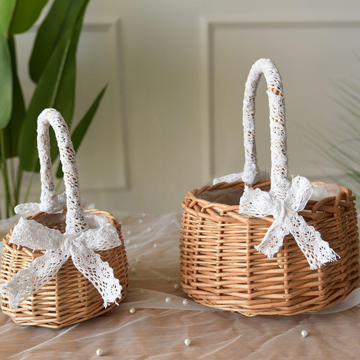 Rustic Handmade Rattan Storage Basket Wedding Flower Wicker Plant Holder S