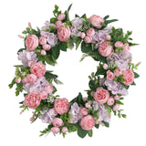 Maxbell Artificial Peony Flower Wreath Floral Wreath for Festival Wedding Decoration Pink Purple
