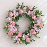 Maxbell Artificial Peony Flower Wreath Floral Wreath for Festival Wedding Decoration Pink Purple