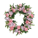 Maxbell Artificial Peony Flower Wreath Floral Wreath for Festival Wedding Decoration Pink Purple