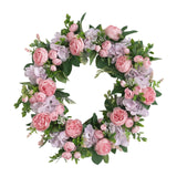 Maxbell Artificial Peony Flower Wreath Floral Wreath for Festival Wedding Decoration Pink Purple
