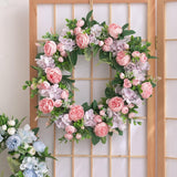 Maxbell Artificial Peony Flower Wreath Floral Wreath for Festival Wedding Decoration Pink Purple